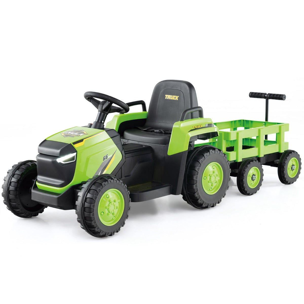 Livsk costway kinder rutsch traktor elektrofahrzeug mit abnehmbaren anhanger fernbedienung groen