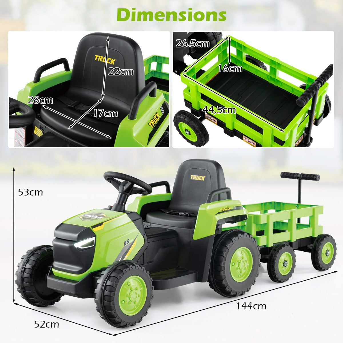 Livsk costway kinder rutsch traktor elektrofahrzeug mit abnehmbaren anhanger fernbedienung groen 2
