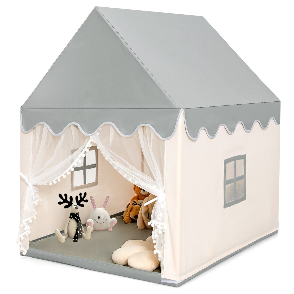 LIVSK Kinderspeelhuis - Stevig Houten Speelhuis met Vensters en Mat - Ruim en Stabiel - Voor Binnen en Buiten - 120 x 105 x 140