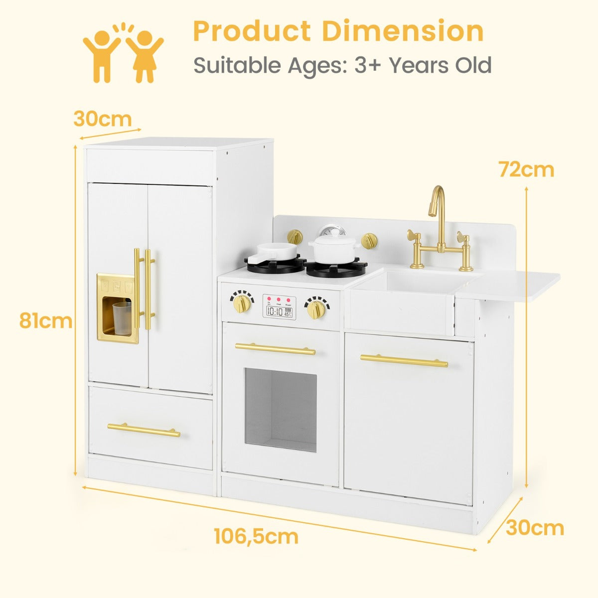 LIVSK Kinder Speelkeuken Set met Gootsteen en IJsblokjes - Flexibel Ontwerp - Inclusief Accessoires - Veilig MDF - Wit