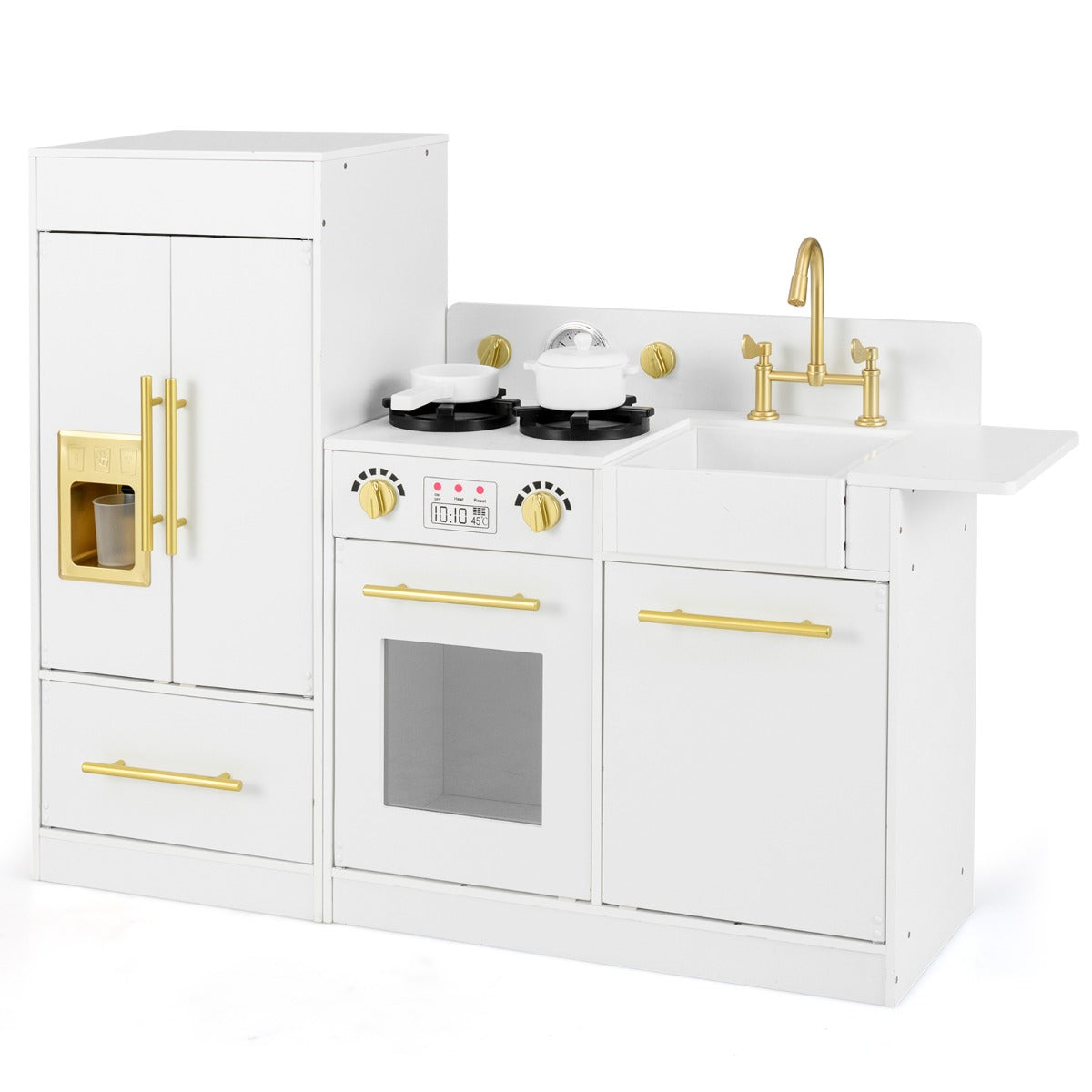LIVSK Kinder Speelkeuken Set met Gootsteen en IJsblokjes - Flexibel Ontwerp - Inclusief Accessoires - Veilig MDF - Wit