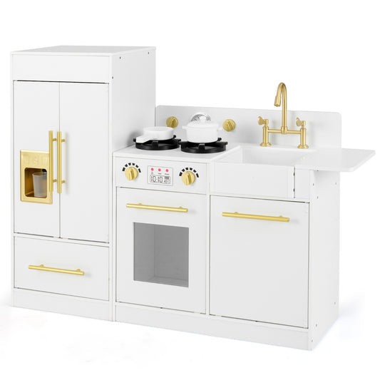 LIVSK Kinder Speelkeuken Set met Gootsteen en IJsblokjes - Flexibel Ontwerp - Inclusief Accessoires - Veilig MDF - Wit
