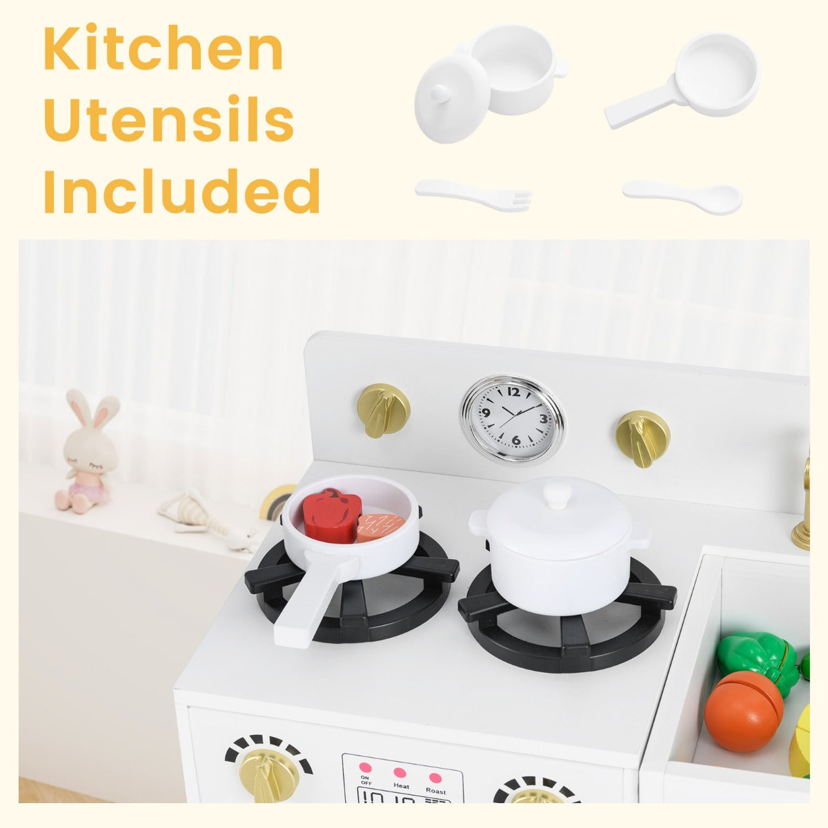 LIVSK Kinder Speelkeuken Set met Gootsteen en IJsblokjes - Flexibel Ontwerp - Inclusief Accessoires - Veilig MDF - Wit