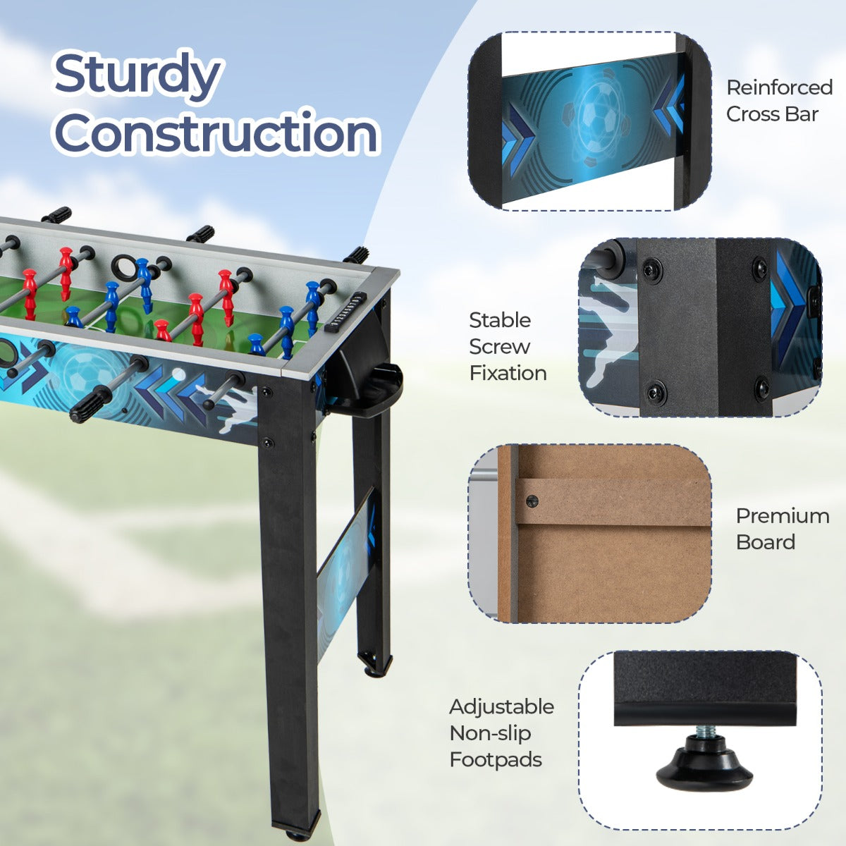 LIVSK Tafelvoetbaltafel - Geschikt voor Alle Leeftijden - Comfortabele Handgrepen - Duurzaam Materiaal - 94,5 x 53,5 x 76,5 cm -