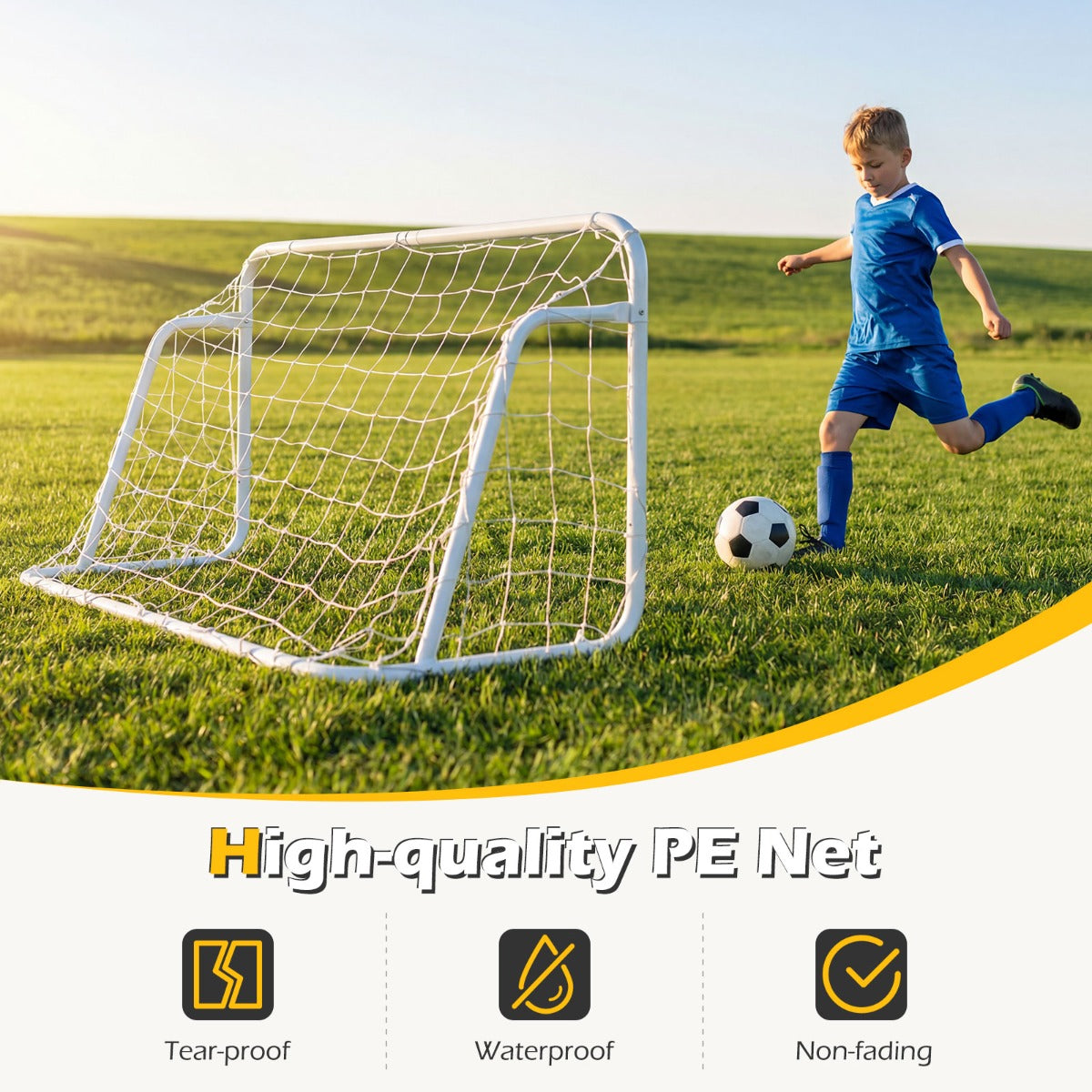 Livsk costway kinder voetbaldoel mini metalen voetbaldoel met net grondankers voor veld tuin
