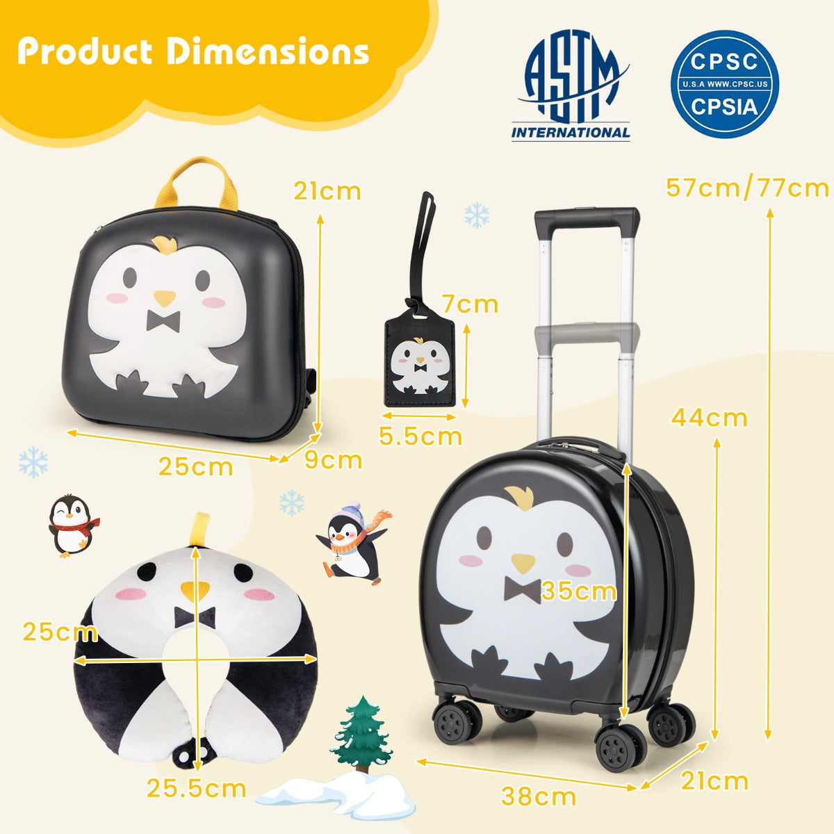 LIVSK 4-delige Kinderbagageset - Handbagagekoffer, Rugzak, Nekkussen, Bagagelabel - Waterbestendig - 3-Traps Handvat - Blauw+Wit