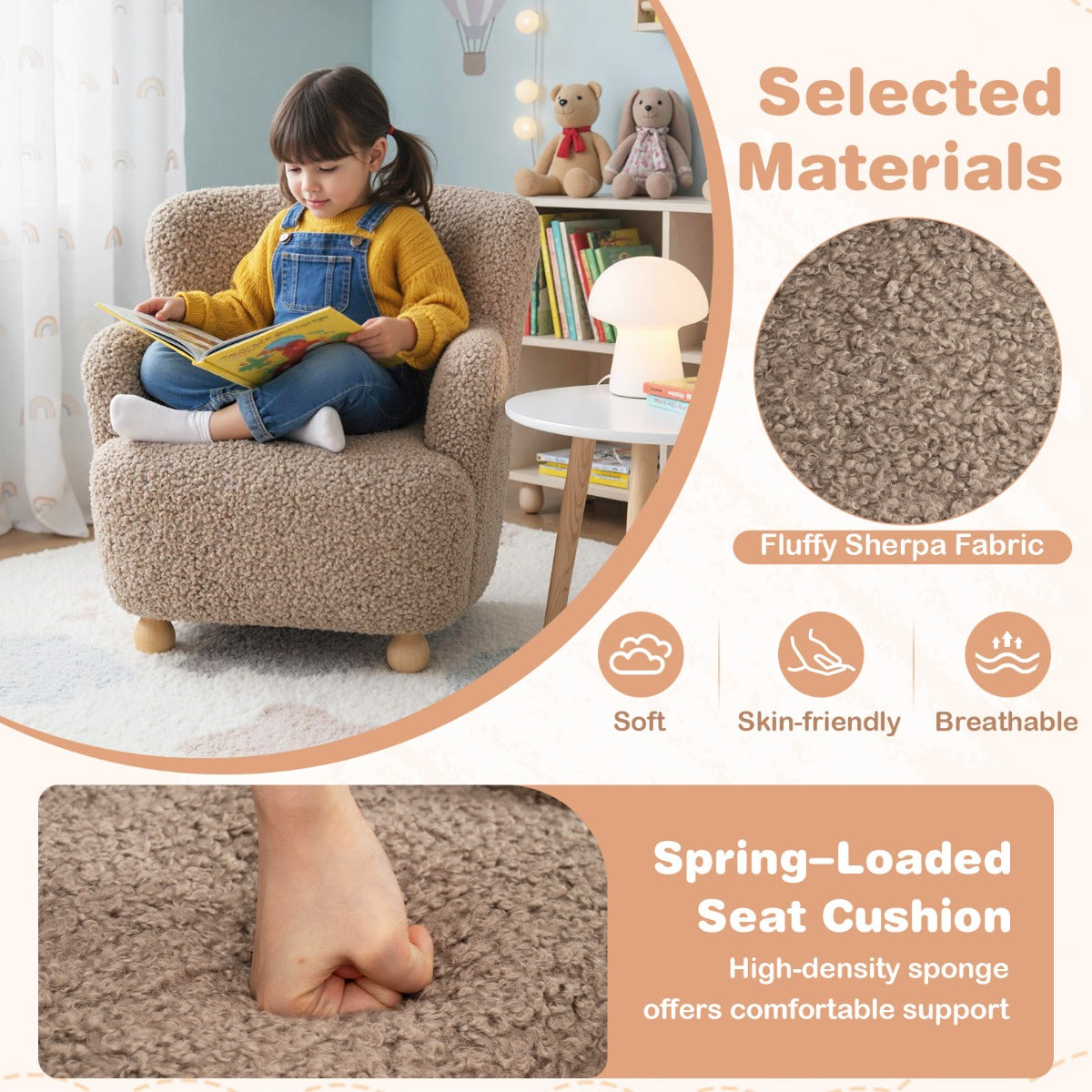 Livsk costway kinderbank kinderfauteuil met rugleuning en houten poten gestoffeerde kinderstoel 4