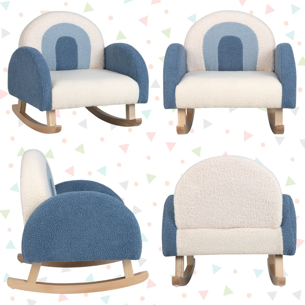 Livsk costway kinderbank kinderschommelstoel kinderstoel teddy fluweel en massief houten poten mini stoel kinderstoel voor kinderen 3 5 jaar blauw 1 1