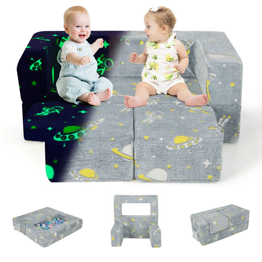 LIVSK Peuterbank met Voetenbankjes - Opklapbaar en Lichtgevend - Veilig Fluweel - Machinewasbare Hoezen - 107 x 52 x 41,5 cm -