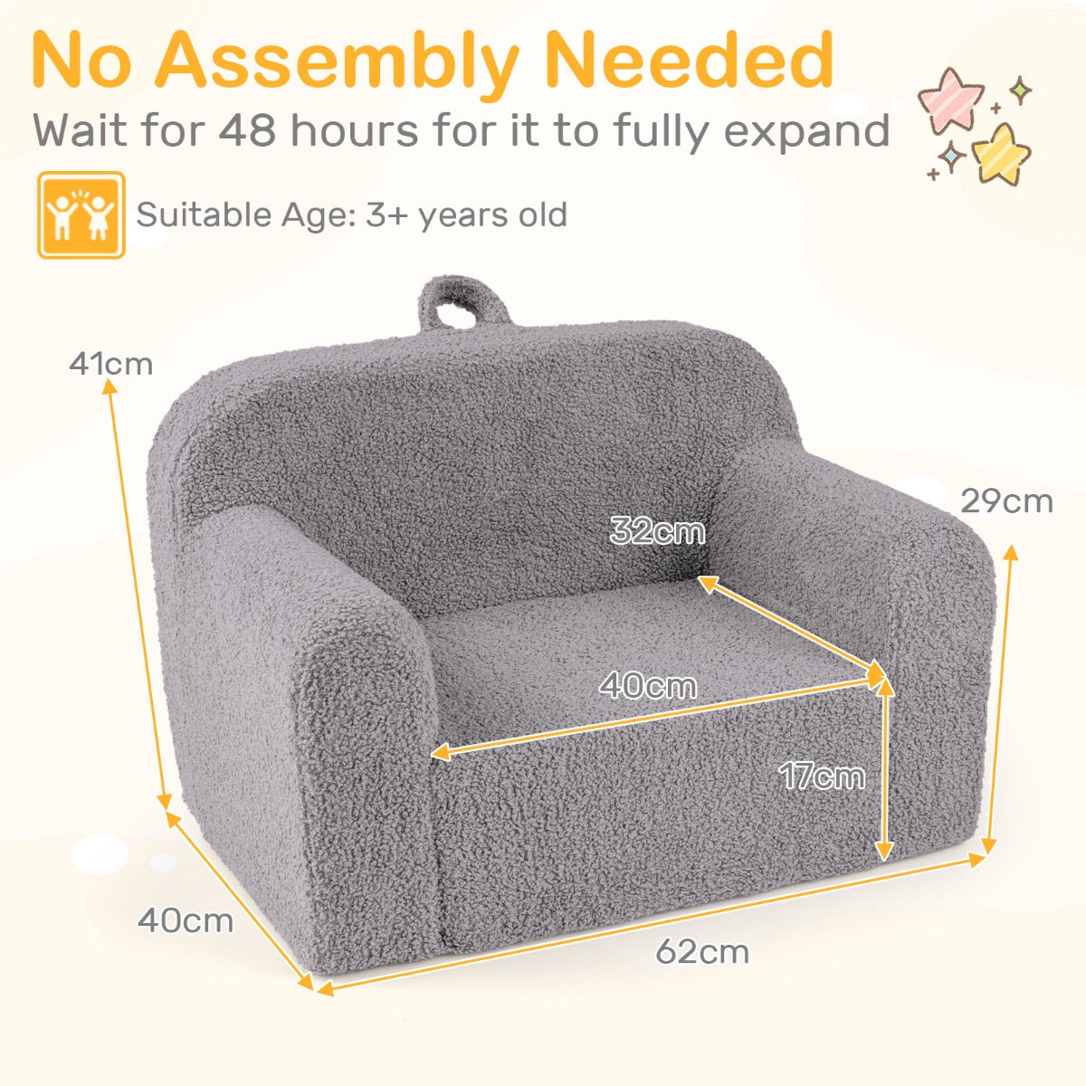 Livsk costway kinderbank minibank met armleuningen en rugleuning gestoffeerde kinderfauteuil met zachte fleecebekleding leesfauteuil voor kinderen 62 x 40 x 41 cm