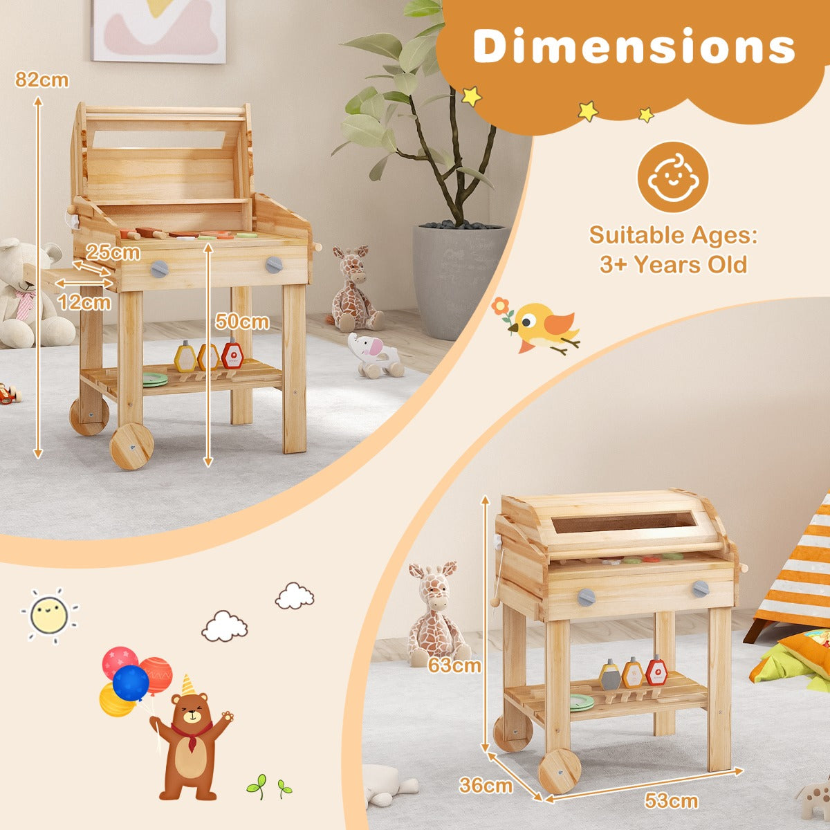 LIVSK Houten Barbecuespeelset - Realistische BBQ-Ervaring - 25 Accessoires - Kindvriendelijk - Voor Binnen en Buiten - Natuur