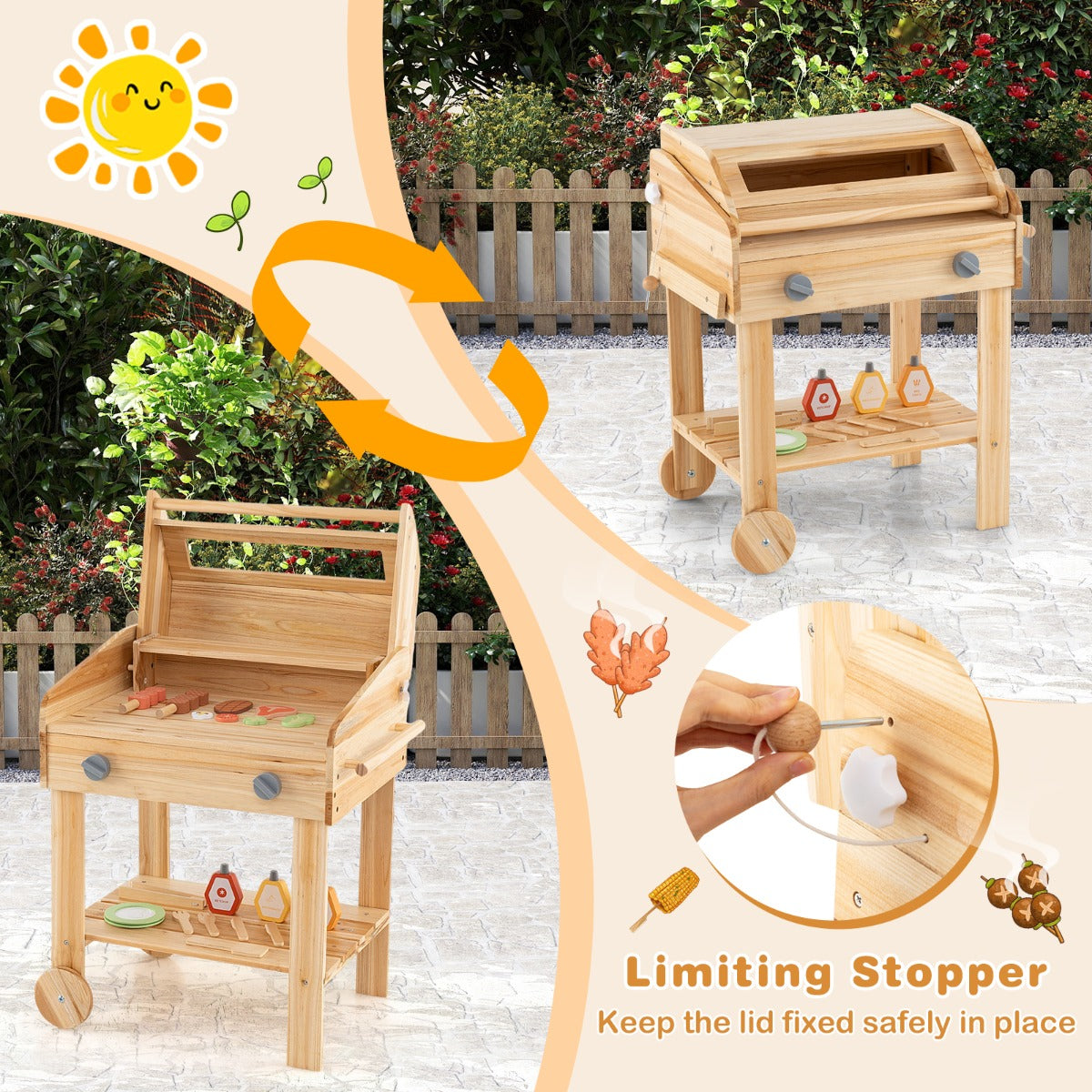 LIVSK Houten Barbecuespeelset - Realistische BBQ-Ervaring - 25 Accessoires - Kindvriendelijk - Voor Binnen en Buiten - Natuur