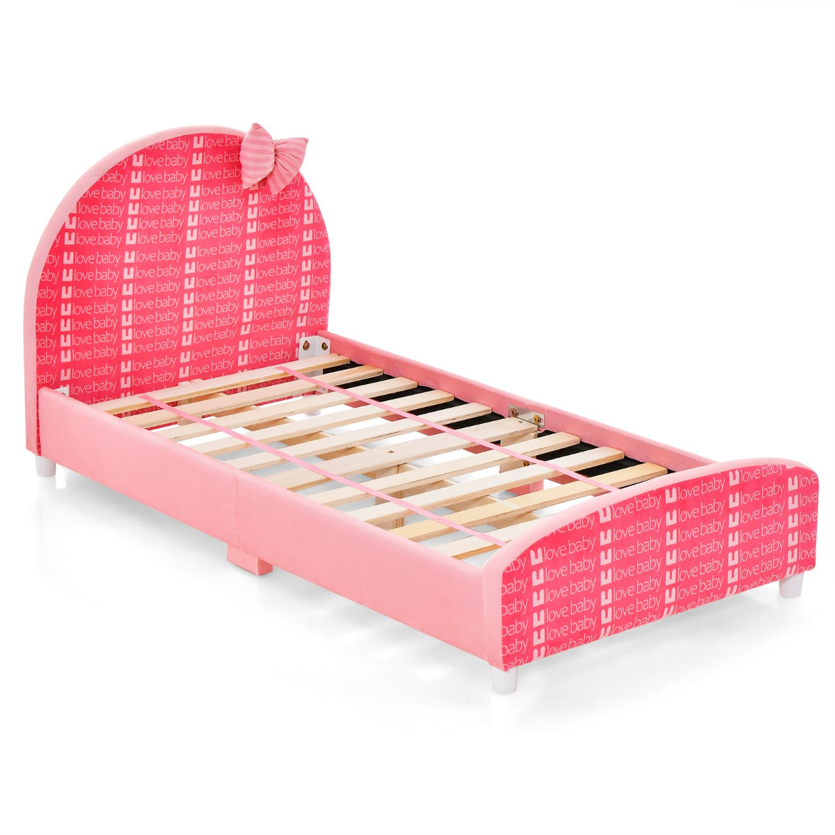 LIVSK Verstelbaar Kinderbed - Stevig Hout - Zacht Hoofdbord met Strikontwerp - Voor Kinderen 0-8 jaar - 152 x 77 x 70 cm - Roze