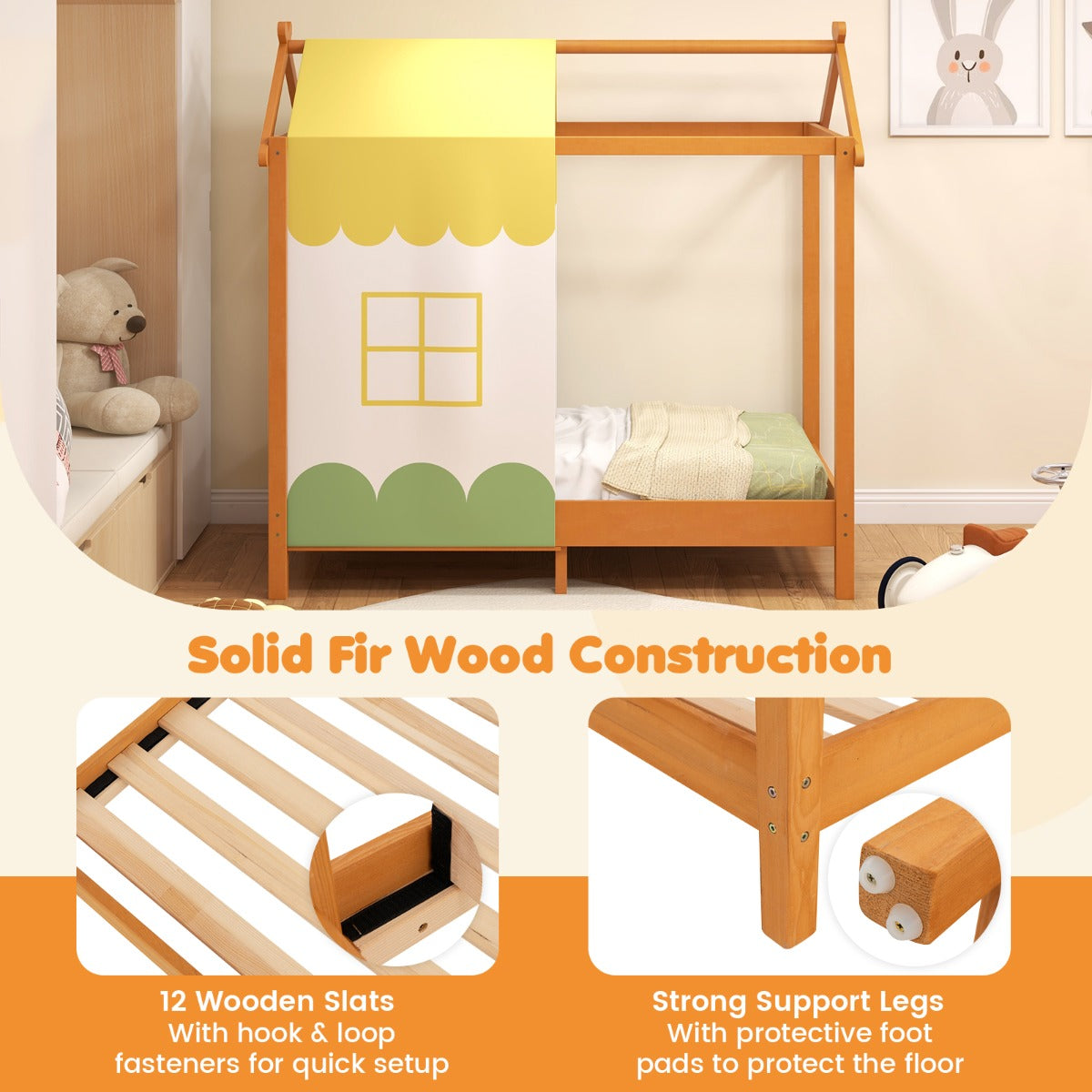 LIVSK Speelhuisbed - Afneembaar Hemelbed van Dennenhout - Stimuleert Creativiteit - Voor Kinderen van 1-7 jaar - 152 x 82 x 150