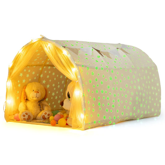 Livsk costway kinderbedtent magische speeltent met gloeiende sterren netgordijnen slaaptent voor eenpersoons stapelbedden