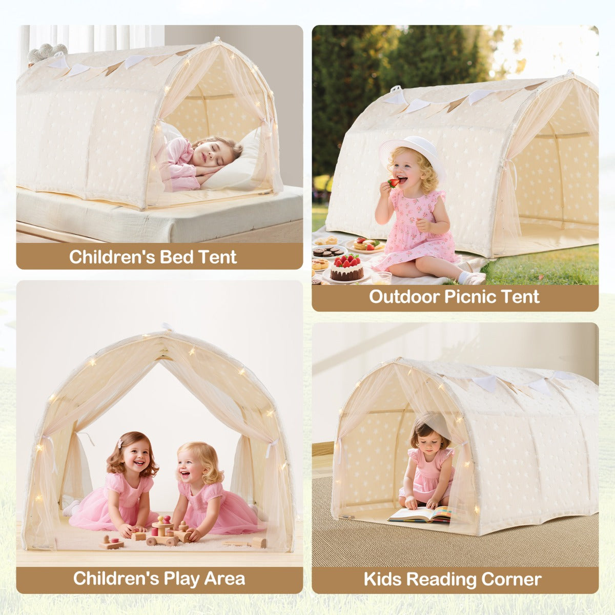 Livsk costway kinderbedtent magische speeltent met gloeiende sterren netgordijnen slaaptent voor eenpersoons stapelbedden 3