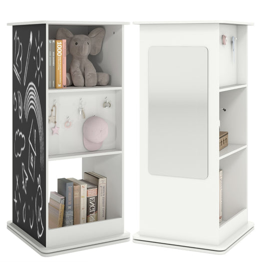 Livsk costway kinderboekenkast houten 360 draaibare hoekunit met schoolbord spiegel haken en open planken