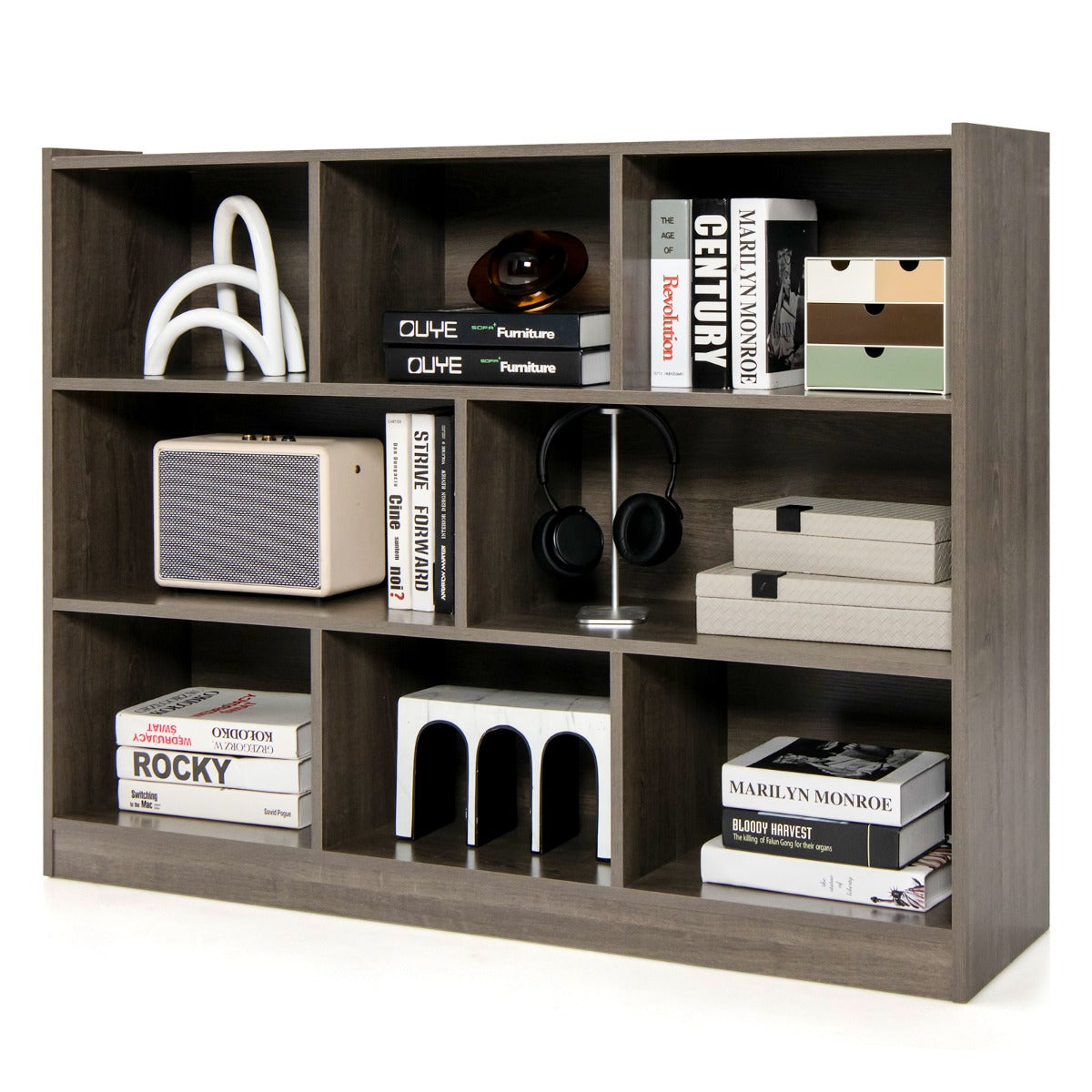 LIVSK Boekenkast met 8 Vakken - Duurzaam Gelamineerd Hout - Flexibel Ontwerp - Eenvoudige Montage - 122 x 32 x 93 cm - Grijs