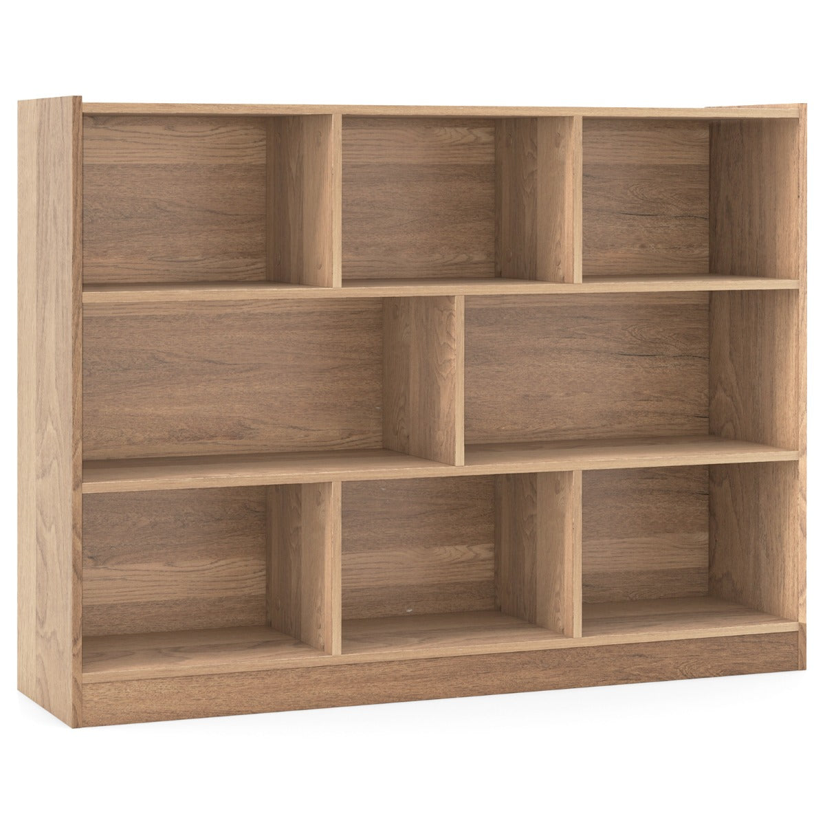 LIVSK Boekenkast - 3 Niveaus met 8 Vakken - Duurzaam Gelamineerd Hout - Tot 60 kg - Modern Design - Houtkleur