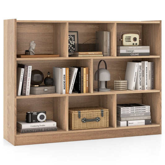LIVSK Boekenkast - 3 Niveaus met 8 Vakken - Duurzaam Gelamineerd Hout - Tot 60 kg - Modern Design - Houtkleur