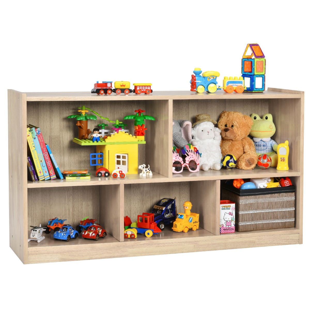 LIVSK Kinderboekenkast - Houten Opbergkast met 5 Compartimenten - Kindvriendelijk en Stevig - Tot 60 kg - Naturel
