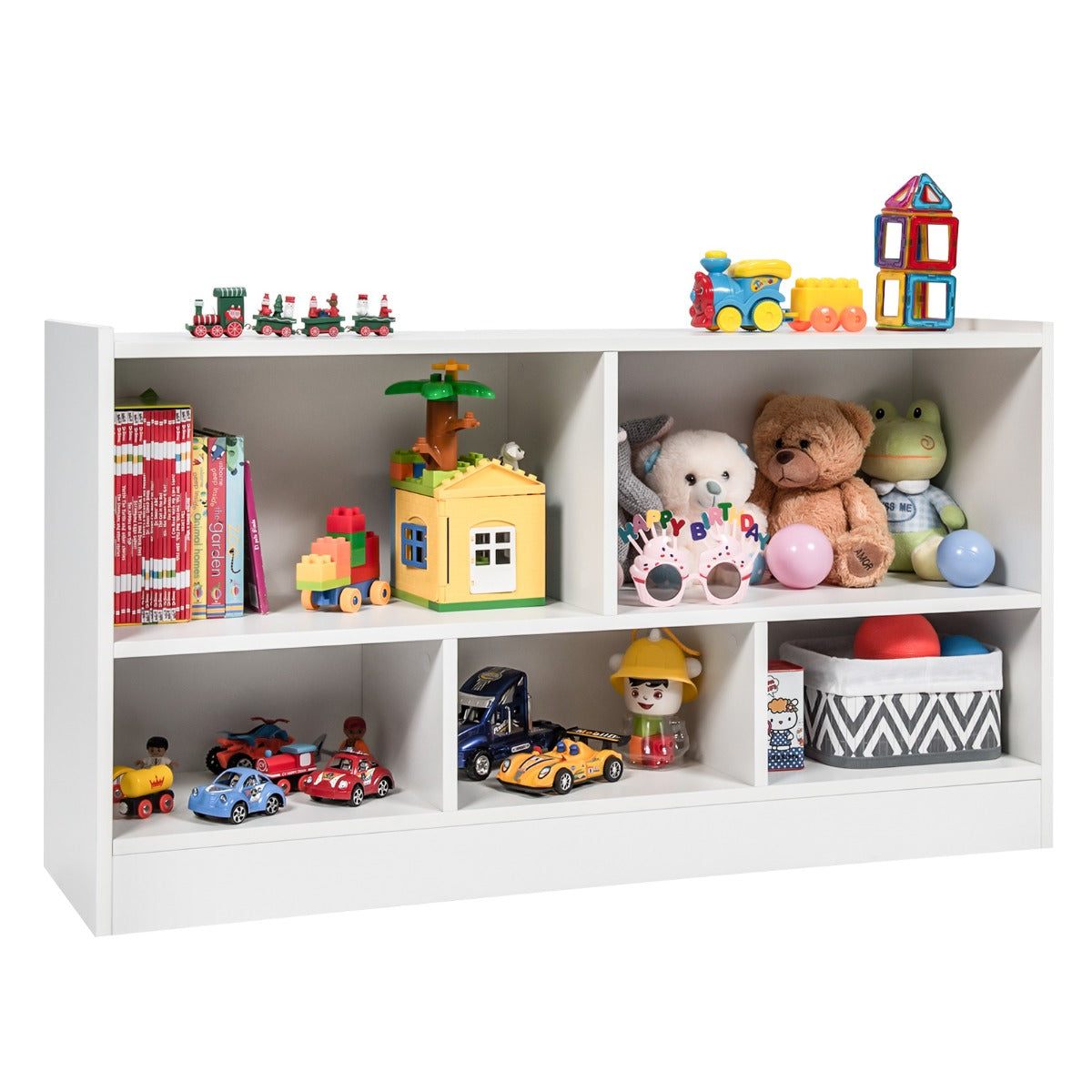 LIVSK Kinderboekenkast - 5 Compartimenten - Veilig en Duurzaam - Kindvriendelijk Ontwerp - 111 x 30 x 61,5 cm - Wit