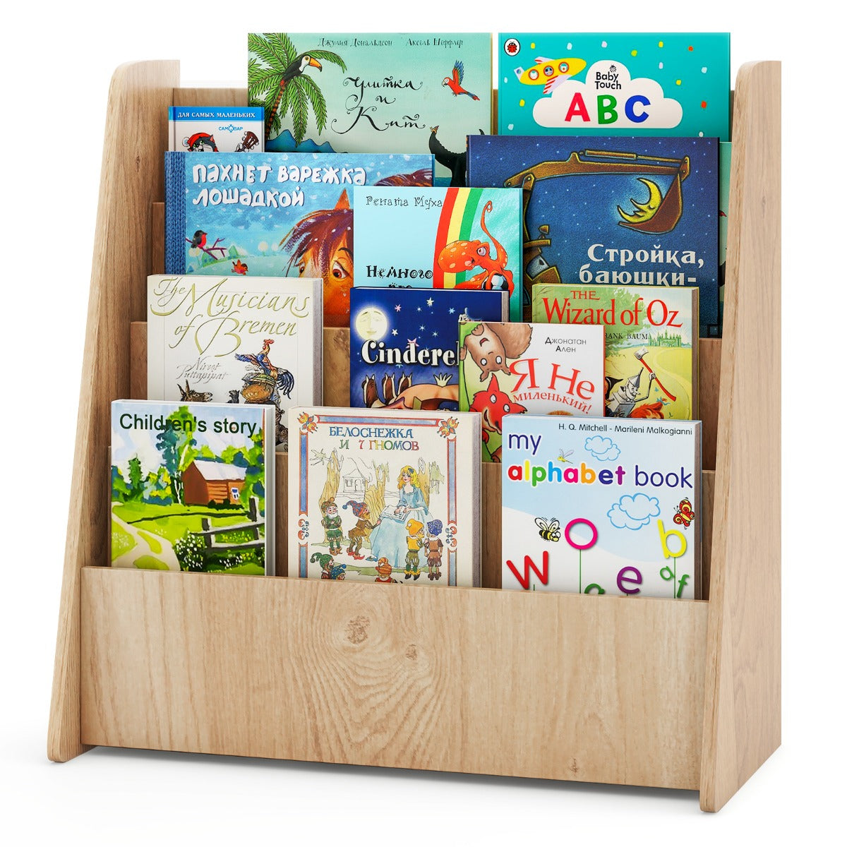 LIVSK 4-laags Kinderboekenplank - 4 Ruime Vakken - Stevige Constructie - Veilig met Afgeronde Hoeken - Ideaal voor Kinderen -