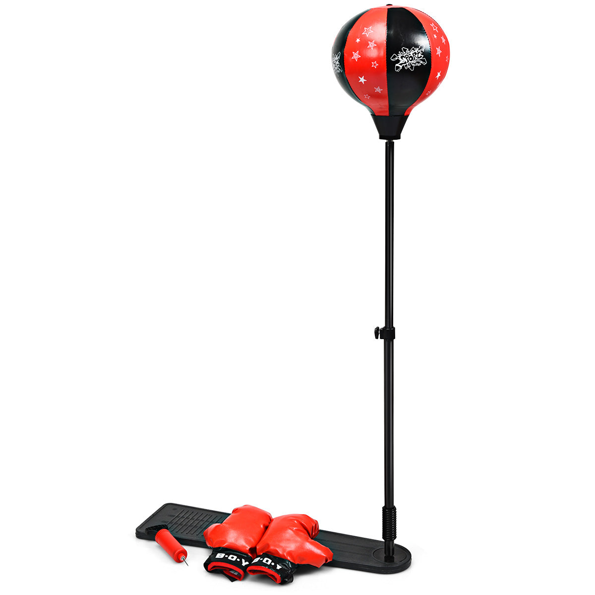 LIVSK Staande Bokszak voor Kinderen - Verstelbaar van 85 tot 130 cm - Duurzaam PE en PVC-leer - Antislip Basis - Zwart en Rood