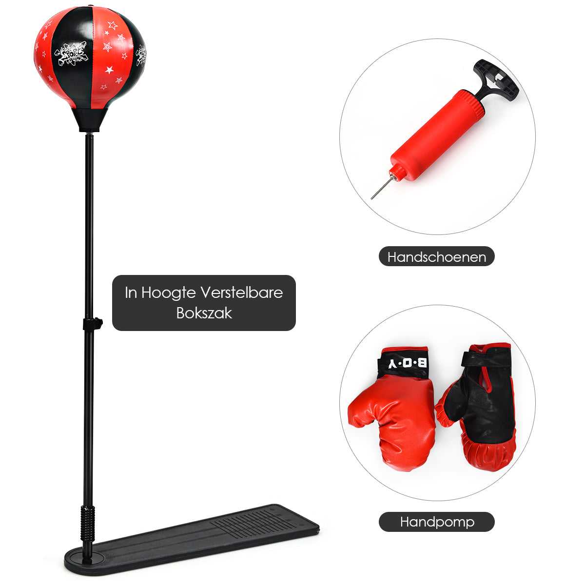 LIVSK Staande Bokszak voor Kinderen - Verstelbaar van 85 tot 130 cm - Duurzaam PE en PVC-leer - Antislip Basis - Zwart en Rood