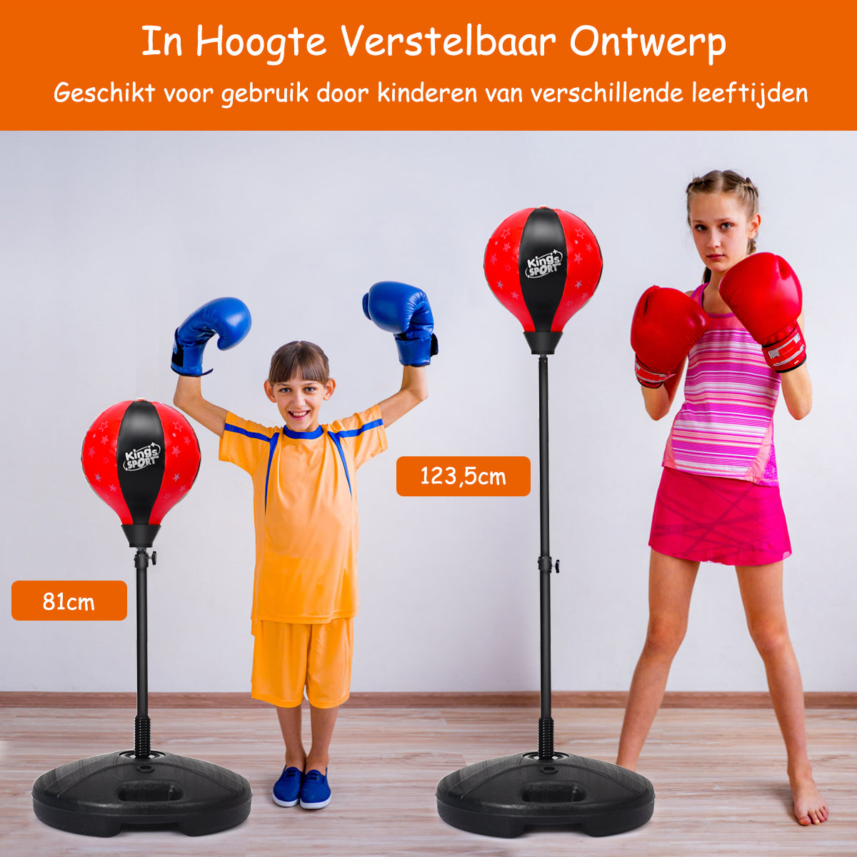 LIVSK Kinderboksset - Verstelbare Bokszakhouder 81-123,5 cm - Duurzaam PE en PVC Leer - Inclusief Bokshandschoenen - Zwart & Rood
