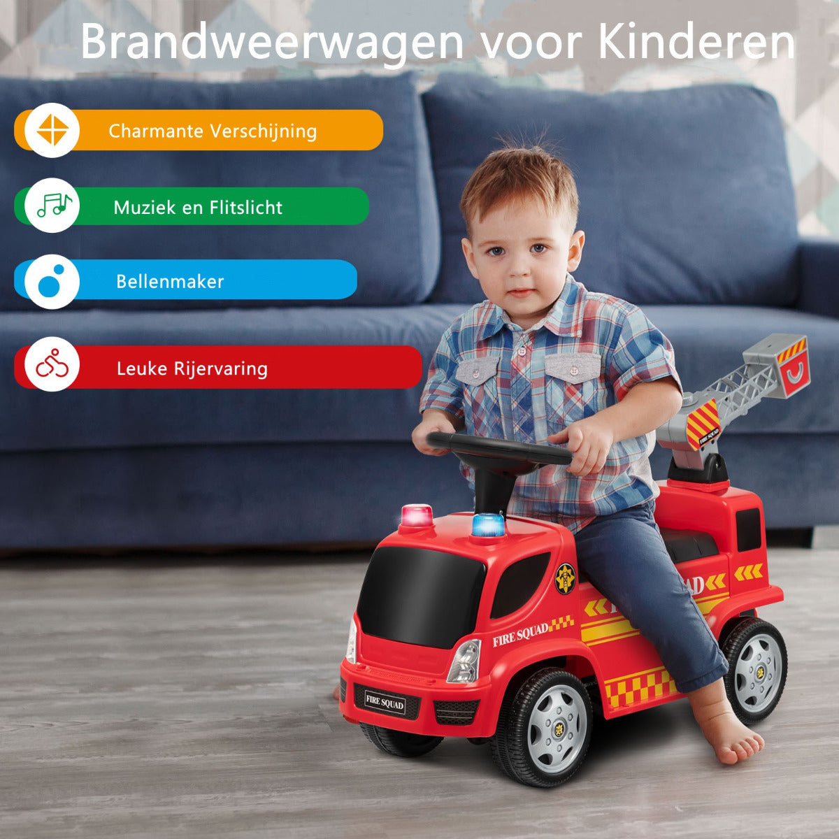LIVSK Brandweerwagen met Bellenpistool - Realistische Sirenegeluiden - Duurzaam en Stabiel - Voor 18-36 maanden - Rood