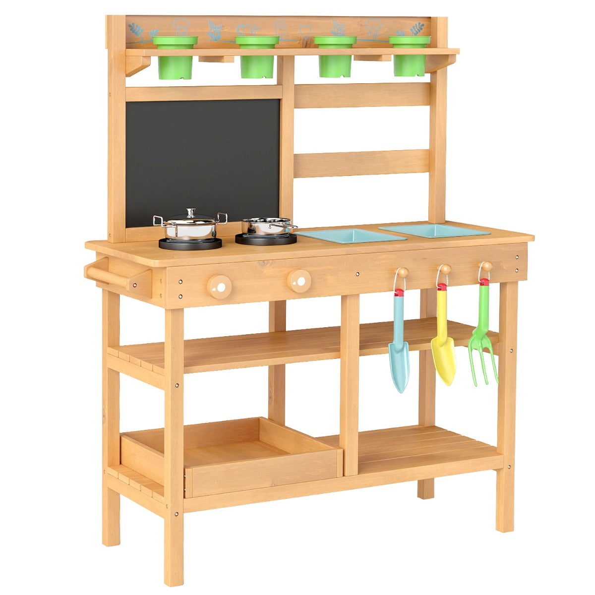 Livsk costway kinderbuitenkeuken van hout houten speelgoedkeukenset met afneembare spoelbak 1 1