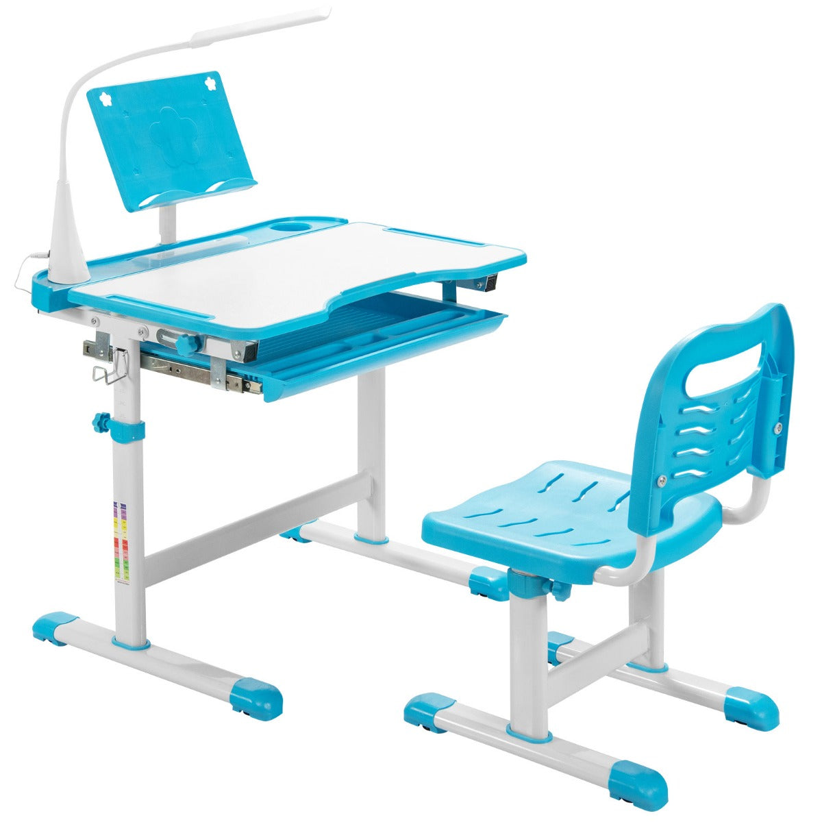 LIVSK Verstelbare Kinderbureau en Stoelen Set - Duurzaam MDF - LED Lamp - Boekenstandaard - Tot 100 kg - Blauw
