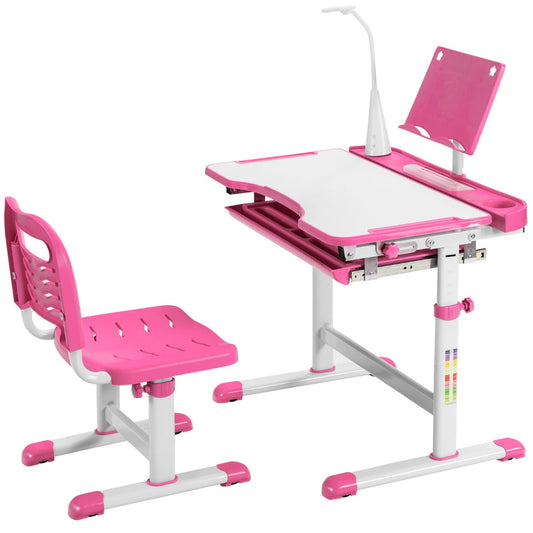 LIVSK Verstelbare Kinderbureau en Stoelen Set - Duurzaam MDF - LED Verlichting - Tot 100 kg - Voor Kinderen 4 jaar+ - Roze