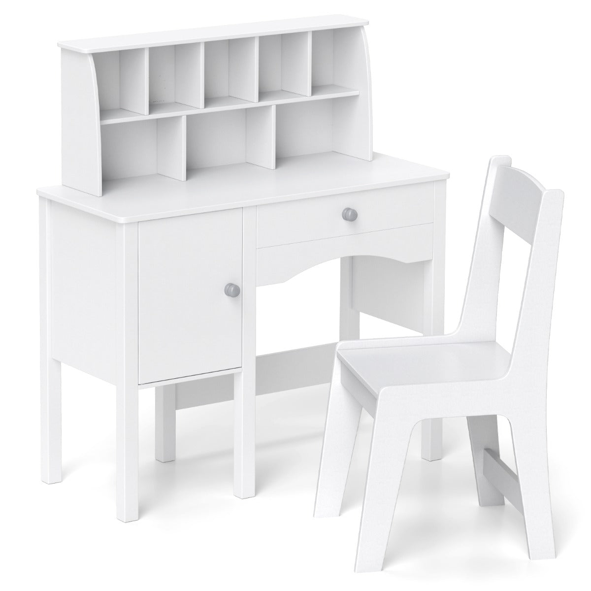 LIVSK Kindertafel- en Stoelenset - Veilig MDF-frame - Grote Opbergruimte - Anti-kantelfunctie - Wit