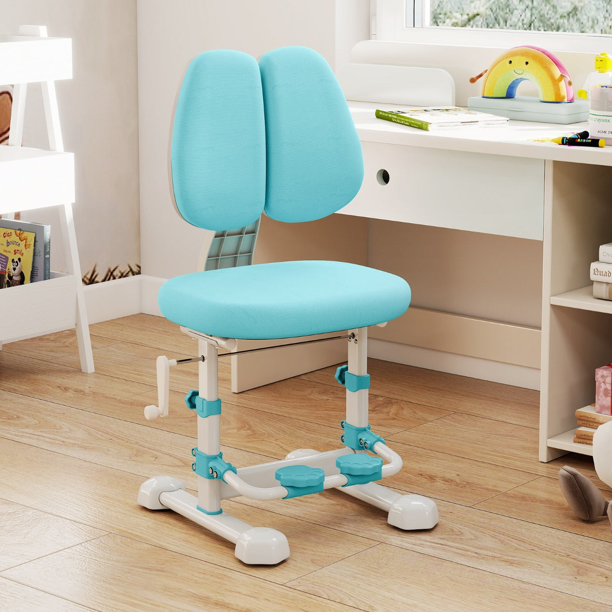 Livsk costway kinderbureau met kinderstoel schoolbureau ergonomische kinder bureaustoel blauw