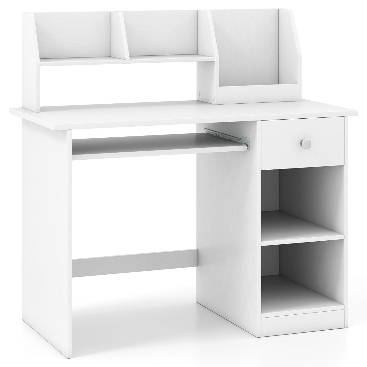 Livsk costway kinderbureau met toetsenbordlade en opbergvakken wit 1 1