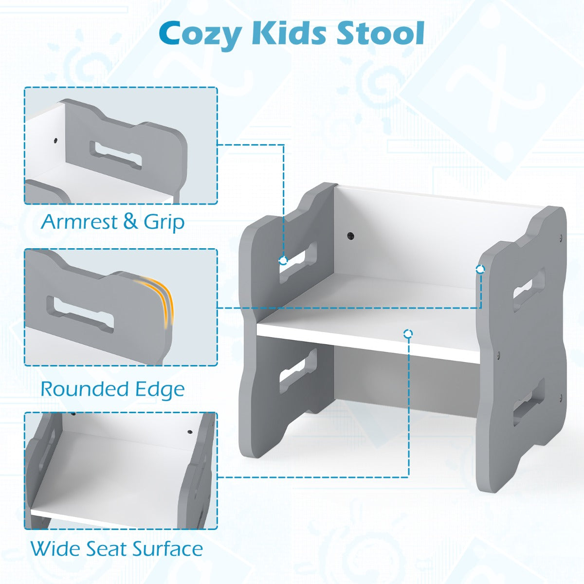 Livsk costway kinderbureau met twee stoelen ruimtebesparende kinderbureau en stoelenset stevige kinderzitmeubelset grijs 2