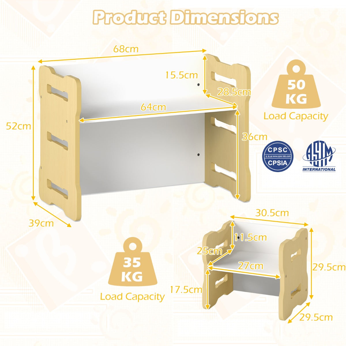 Livsk costway kinderbureau met twee stoelen ruimtebesparende kinderbureau en stoelenset stevige kinderzitmeubelset naturel 2