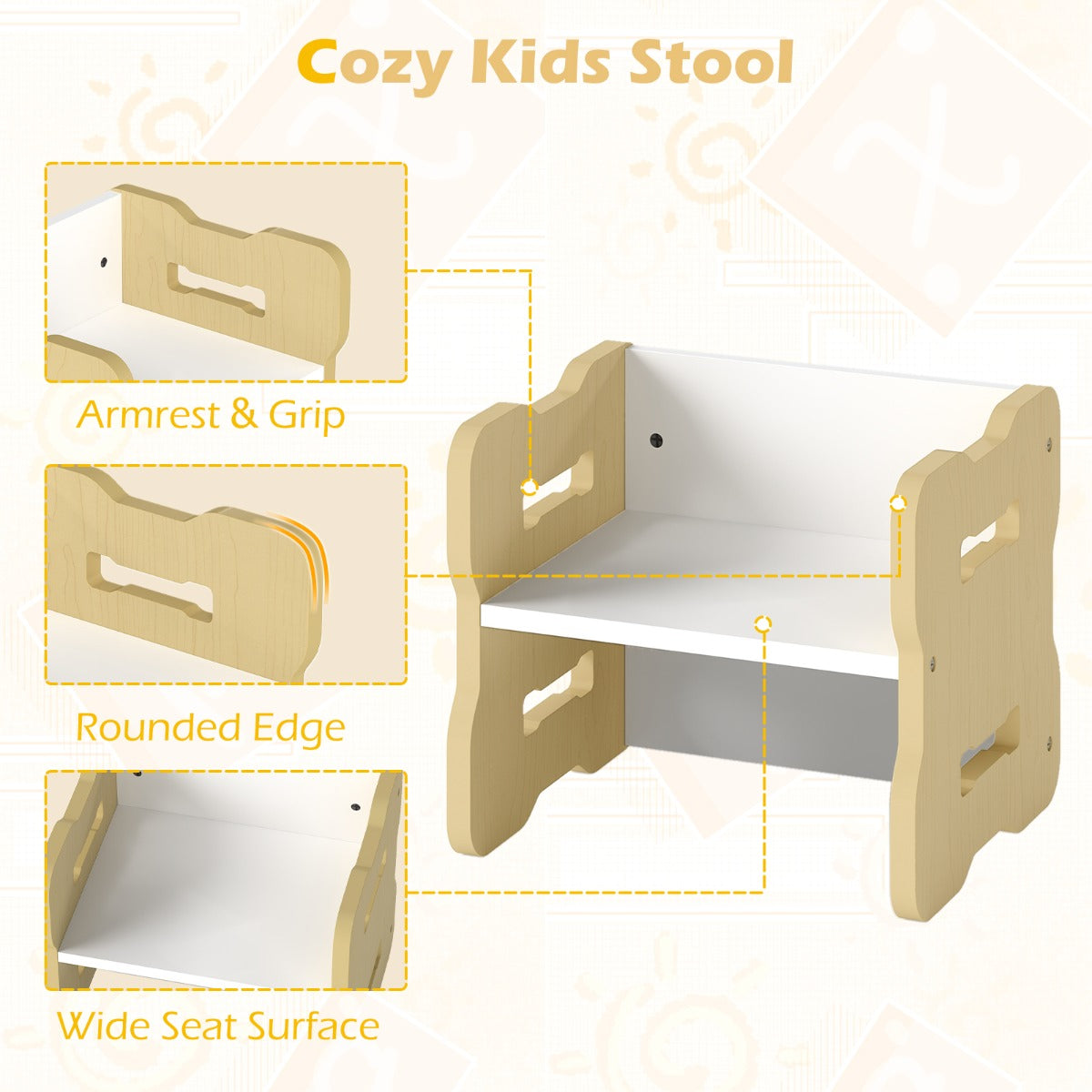 Livsk costway kinderbureau met twee stoelen ruimtebesparende kinderbureau en stoelenset stevige kinderzitmeubelset naturel 3