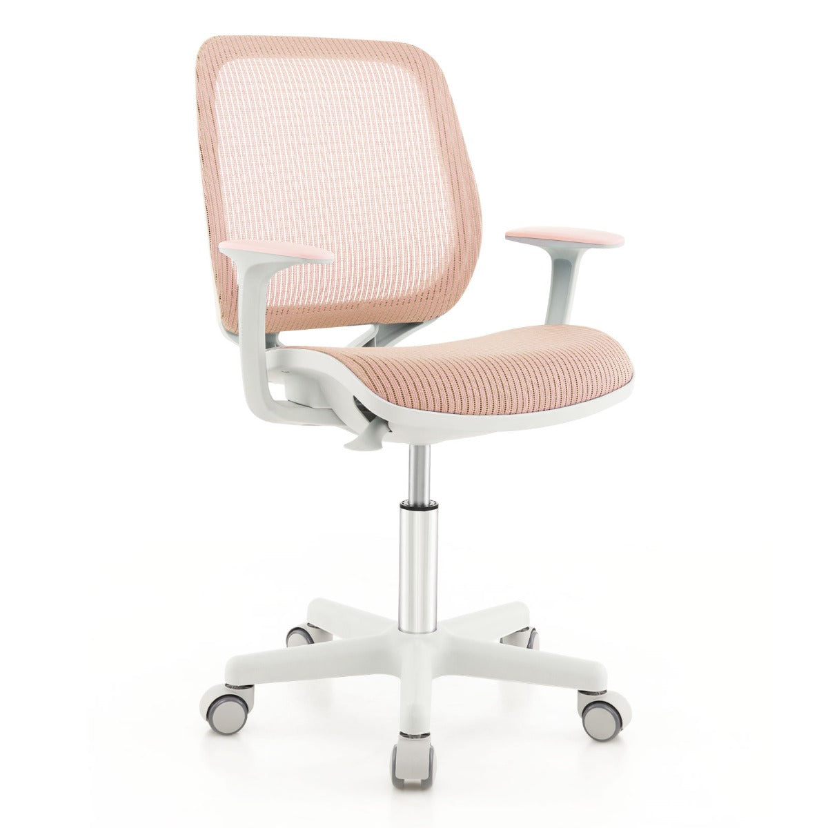 LIVSK In hoogte verstelbare Kinderbureaustoel - Ergonomisch - 360° draaibaar - Veilig met wielen - Tot 75 kg - Roze