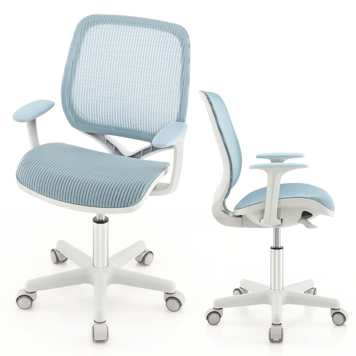 LIVSK Ergonomische Kinderbureaustoel - In hoogte verstelbaar - 360° draaibaar - Remwielen - Tot 75 kg - Blauw