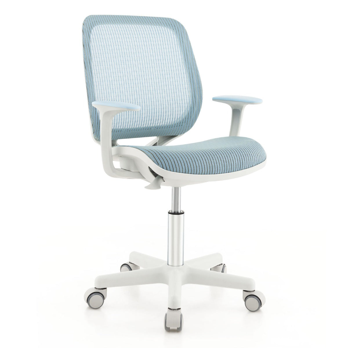 LIVSK Ergonomische Kinderbureaustoel - In hoogte verstelbaar - 360° draaibaar - Remwielen - Tot 75 kg - Blauw