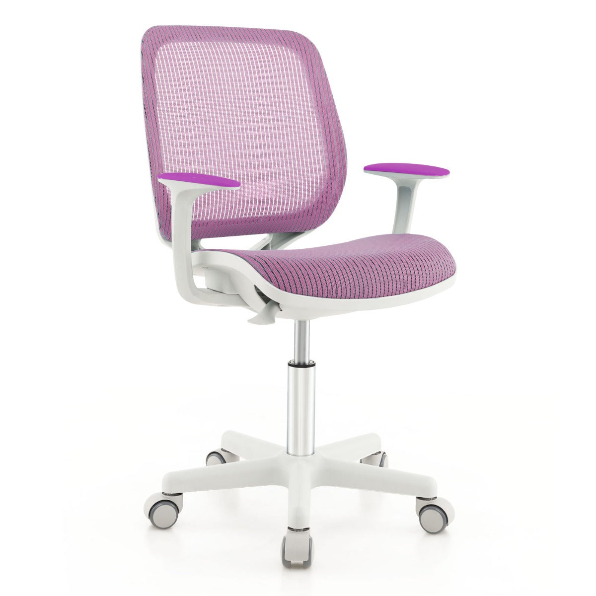 LIVSK Kinderbureaustoel - Hoogteverstelling 80-92 cm - Ergonomische Rugleuning - 360° Draaibaar - Voor 6-15 jaar - Paars