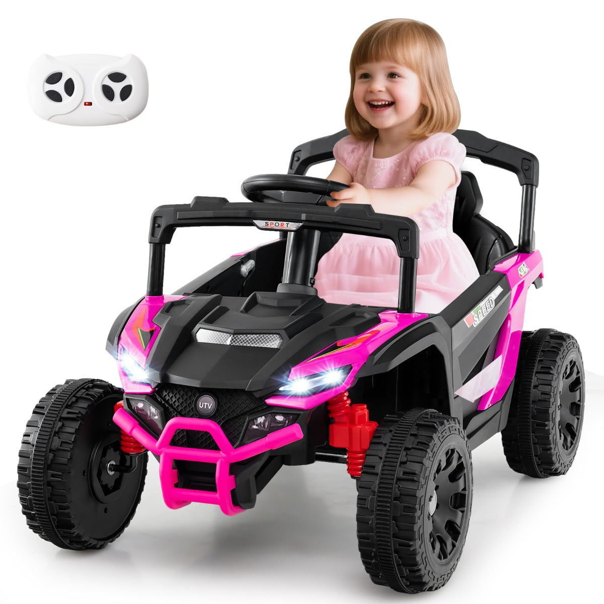 LIVSK Elektrische Kinderauto UTV-truck - Afstandsbediening - 12V - 2 motoren - Voor kinderen vanaf 3 jaar - Roze