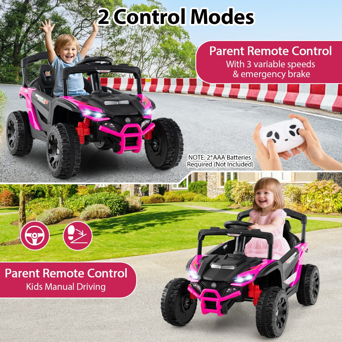 LIVSK Elektrische Kinderauto UTV-truck - Afstandsbediening - 12V - 2 motoren - Voor kinderen vanaf 3 jaar - Roze