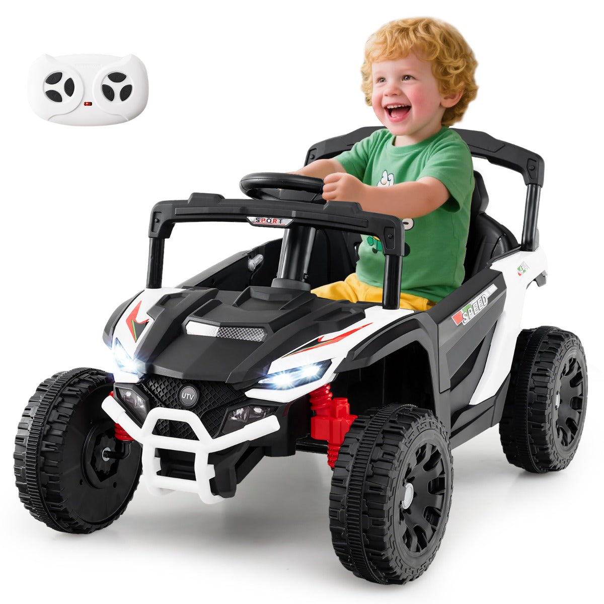 LIVSK Elektrische Kinderauto met Afstandsbediening - 2 Besturingsmodi - LED-koplampen - Tot 30 kg - 90 x 58 x 54 cm - Wit
