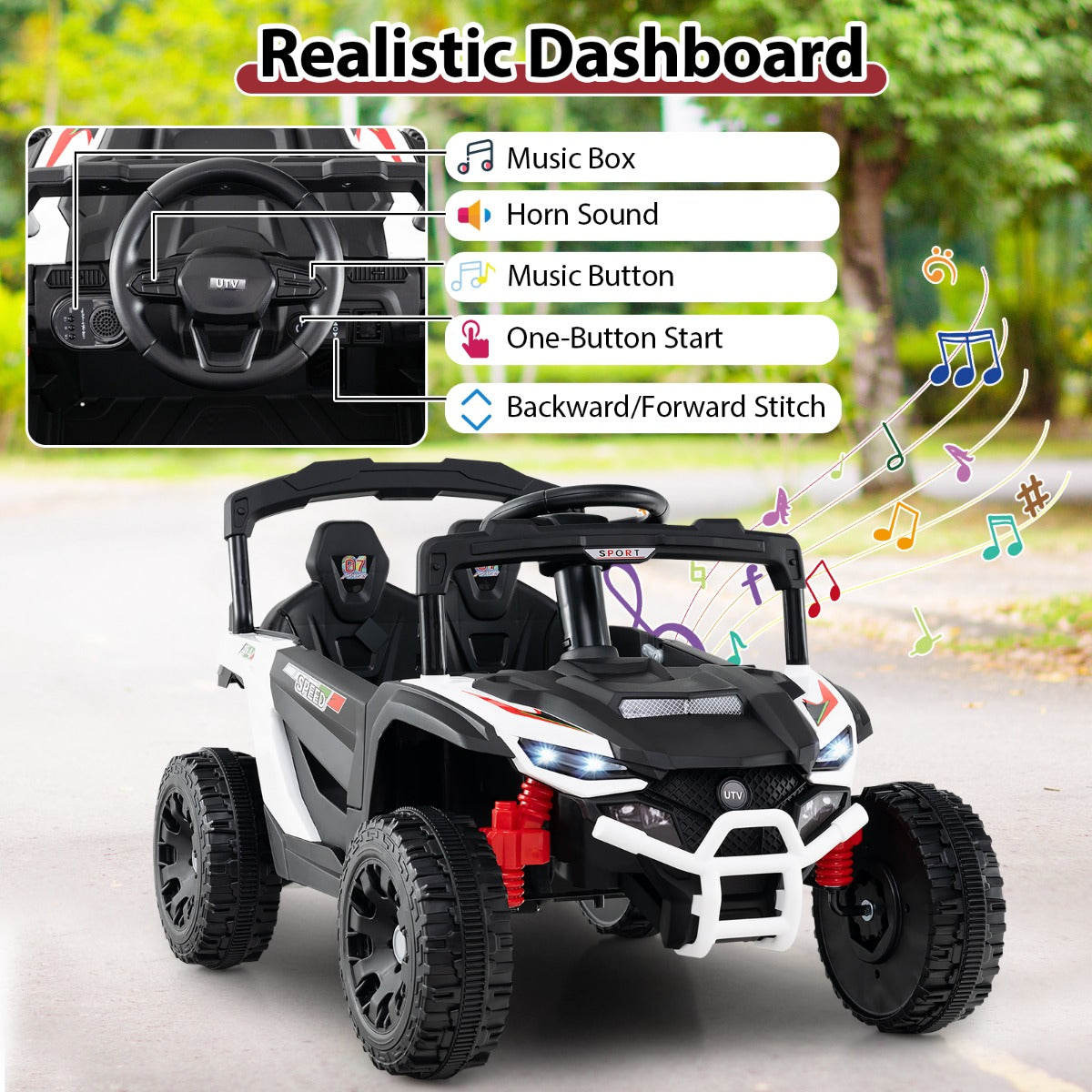 LIVSK Elektrische Kinderauto met Afstandsbediening - 2 Besturingsmodi - LED-koplampen - Tot 30 kg - 90 x 58 x 54 cm - Wit