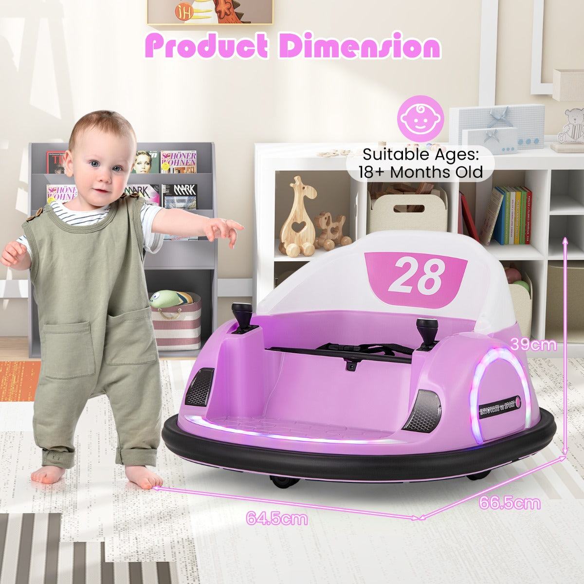 LIVSK Elektrische Autoscooter voor Kinderen - 2 Bestuurbare Modi - Draadloze Afstandsbediening - 360° Draaien - Roze