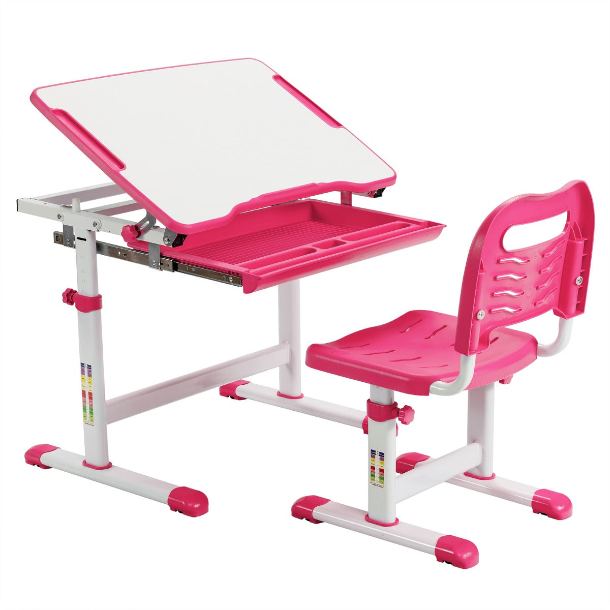 LIVSK in hoogte verstelbare kindertafel set - Ergonomisch ontwerp - Gekanteld tafelblad - Duurzaam MDF en ijzer - Roze